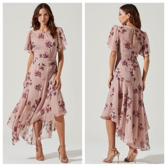 ASTR Dark Blush Multi Flutter Sleeve Dress Size Xlarge - Picture 1 of 8